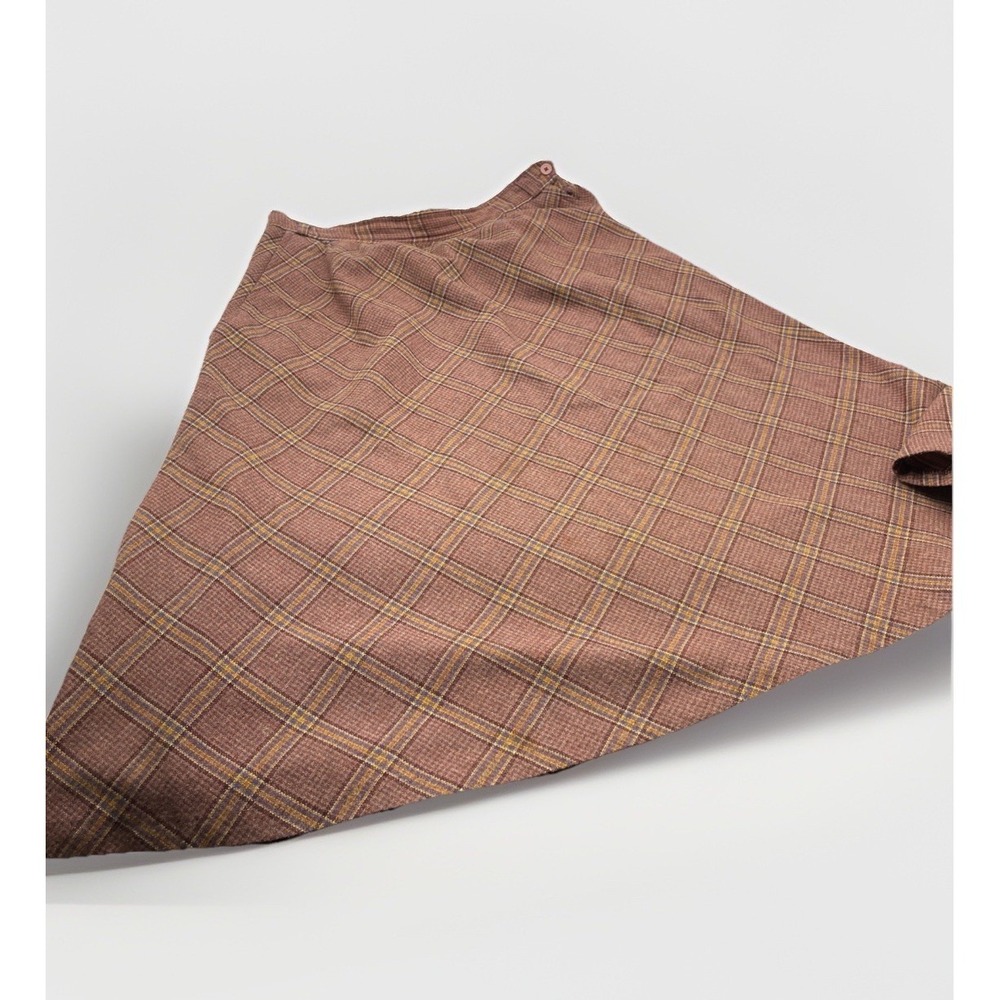 Vintage Plaid Skirt Womens Medium Brown Flannel A Line Midi Pockets Casual Sz 13